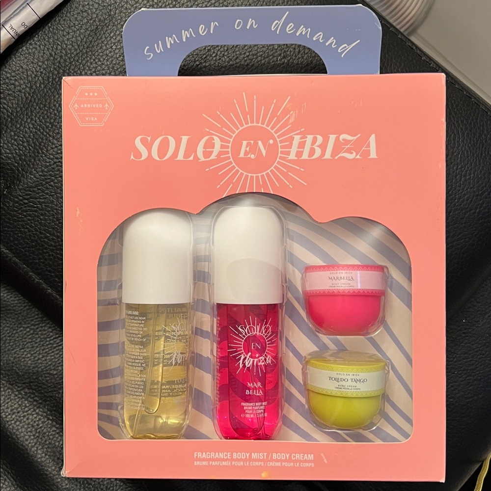 SOLO EN IBIZA 4 piece FRAGRANCE BODY MIST and BODY CREAM SET-NIB